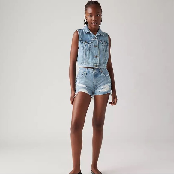 Levi’s 501® Original Fit High Rise Distressed Medium Wash Denim Jean Shorts 30 - Picture 8 of 12